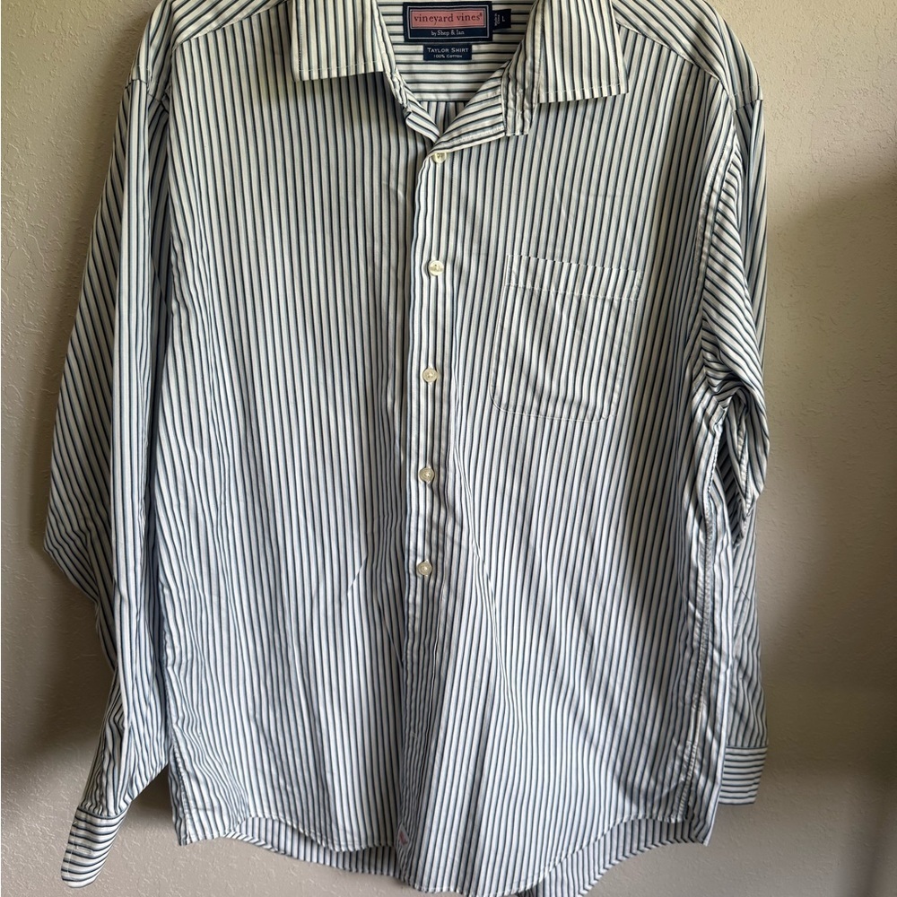 Men’s L Vineyard Vines White Striped Taylor Long Sleeve Casual Button Up Shirt